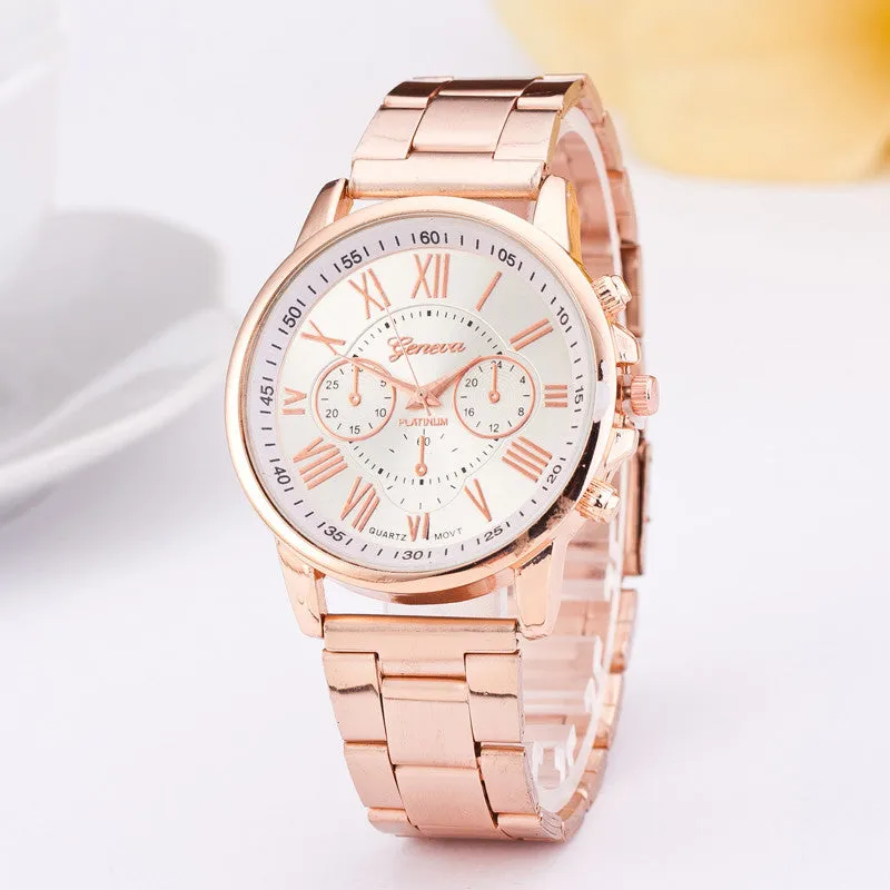 Hot Sale Stainless Steel Geneva Watch Luxury Brand Geneva Watch New Fashion Wristwatch Steel Band Quartz-watch Women