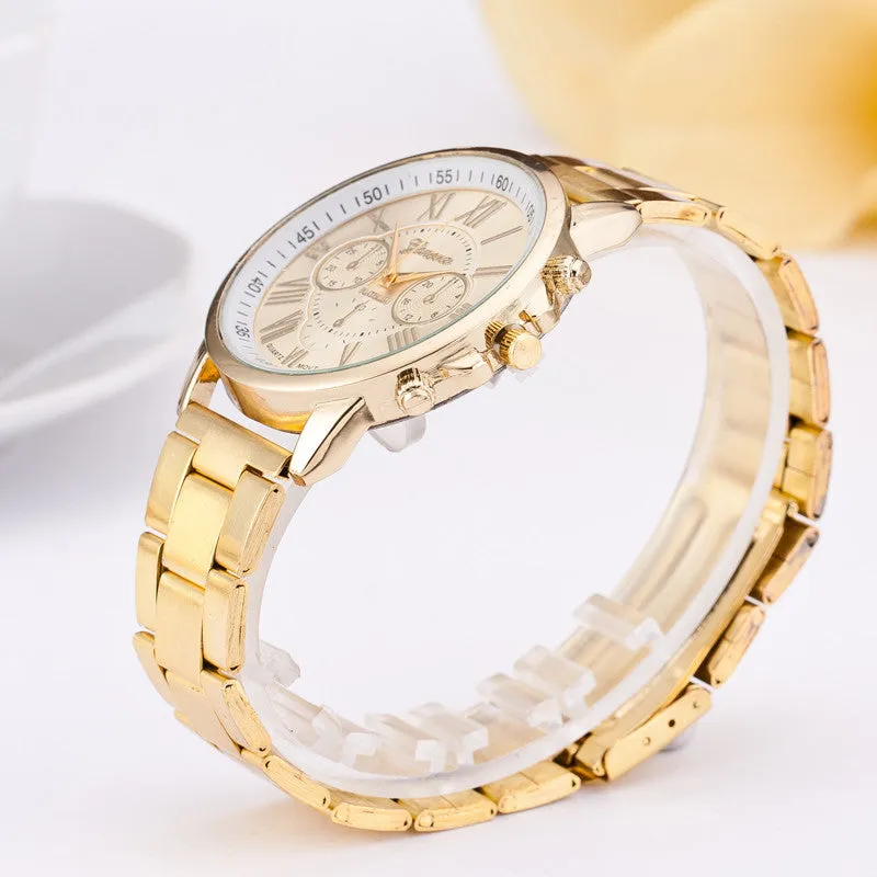 Hot Sale Stainless Steel Geneva Watch Luxury Brand Geneva Watch New Fashion Wristwatch Steel Band Quartz-watch Women