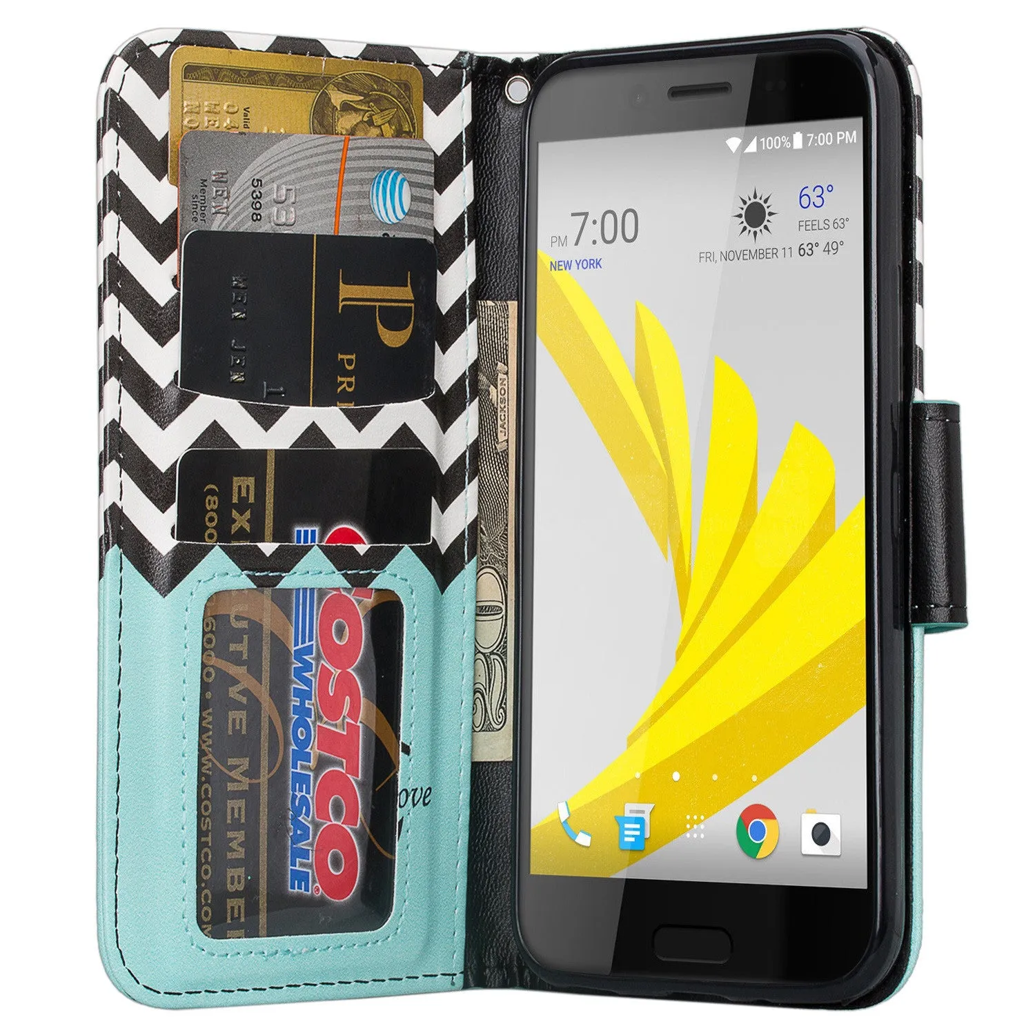 HTC Bolt Case, HTC Bolt Wallet Case, Slim Flip Folio [Kickstand] Pu Leather Wallet Case with ID & Card Slots & Pocket   Wrist Strap - Teal Anchor