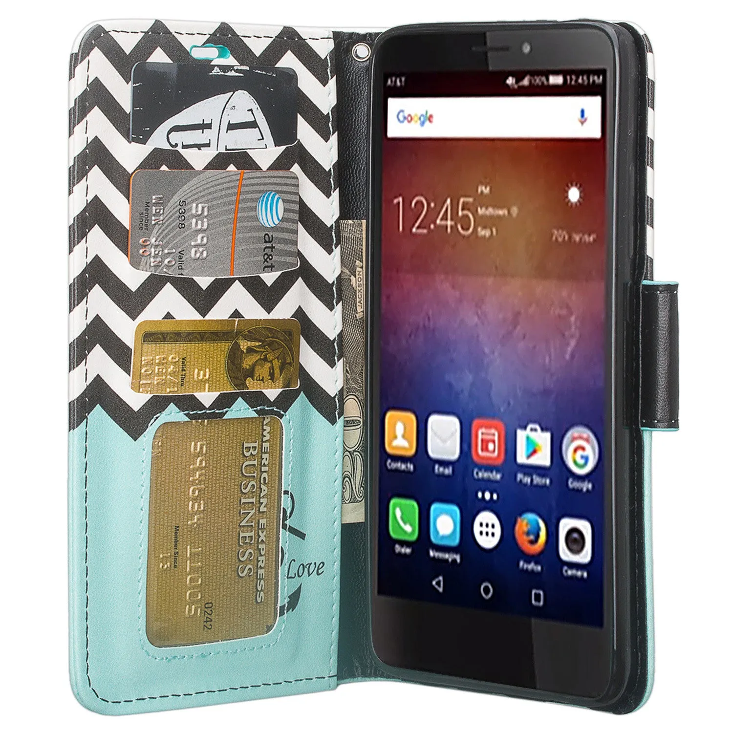 Huawei Ascend XT Case, Wrist Strap Magnetic Fold[Kickstand] Pu Leather Wallet Case with ID & Card Slots for Ascend XT - Teal Anchor