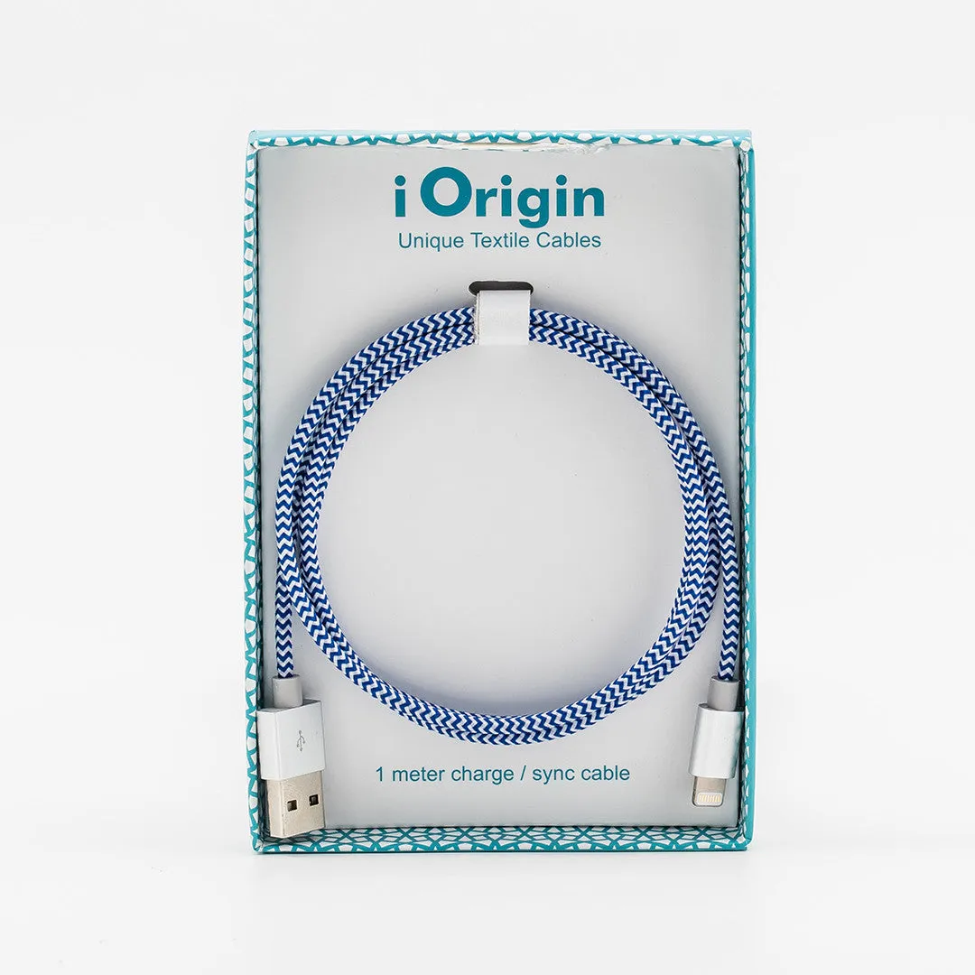 iOrigin Lighting to USB Textile Braided 1 Meter Cable - Apple Certified Quick Charge and Sync for iPhones / iPad / iPad Air / iPod  - Blue