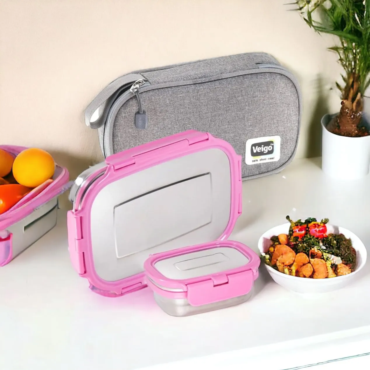 Jumbo Steel Lunch Box Set with Pouch