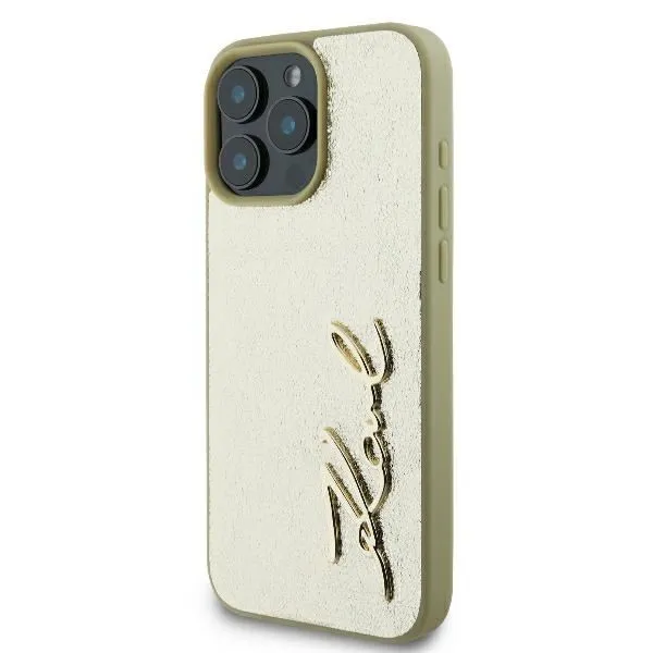 Karl Lagerfeld Metal Signature Case for iPhone 16 Pro 6.3" Gold - KLHCP16LPFMFBKMD