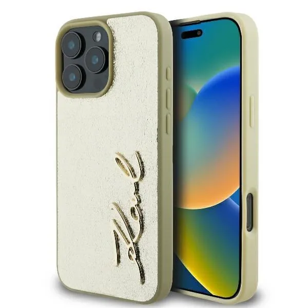 Karl Lagerfeld Metal Signature Case for iPhone 16 Pro 6.3" Gold - KLHCP16LPFMFBKMD