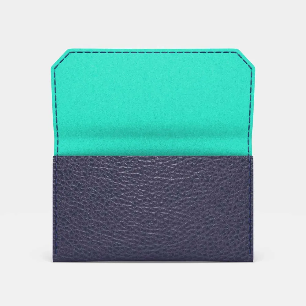 Leather Carry-all Wallet - Navy Blue and Mint