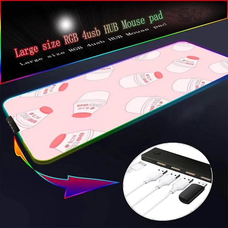 LED Gaming Mouse Pad Large 4 USB Ports RGB Extended Mousepad Keyboard Desk Anti-slip Mat