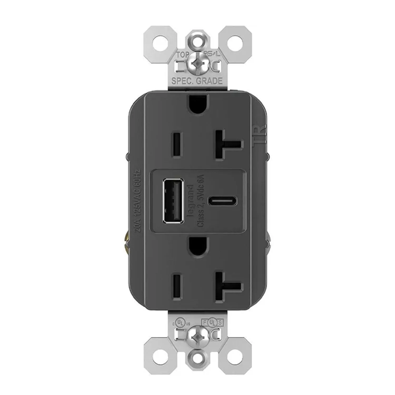 Legrand TR20USBAC6 Tamper Resistant 20A Duplex Receptacle with USB Type A/C