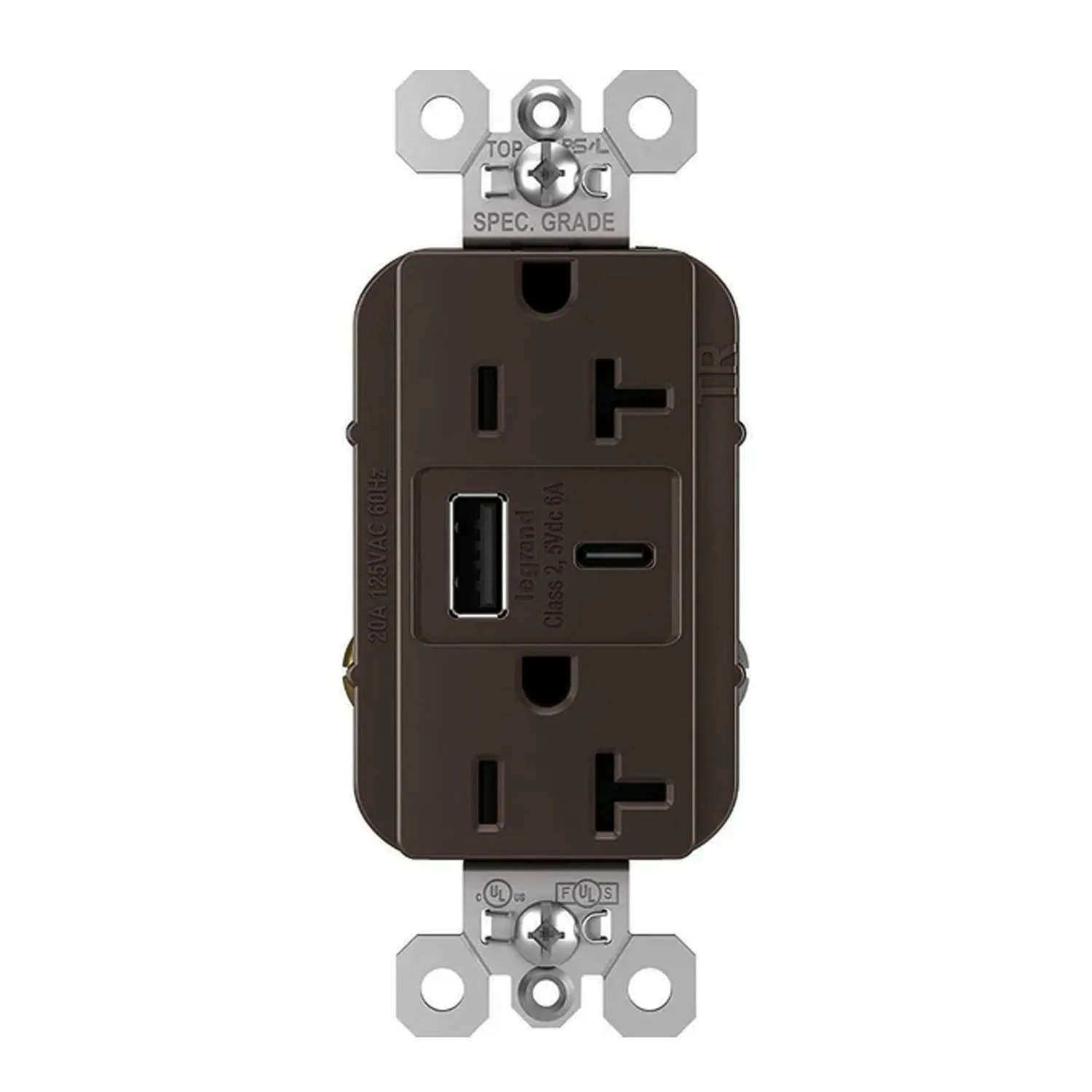 Legrand TR20USBAC6 Tamper Resistant 20A Duplex Receptacle with USB Type A/C