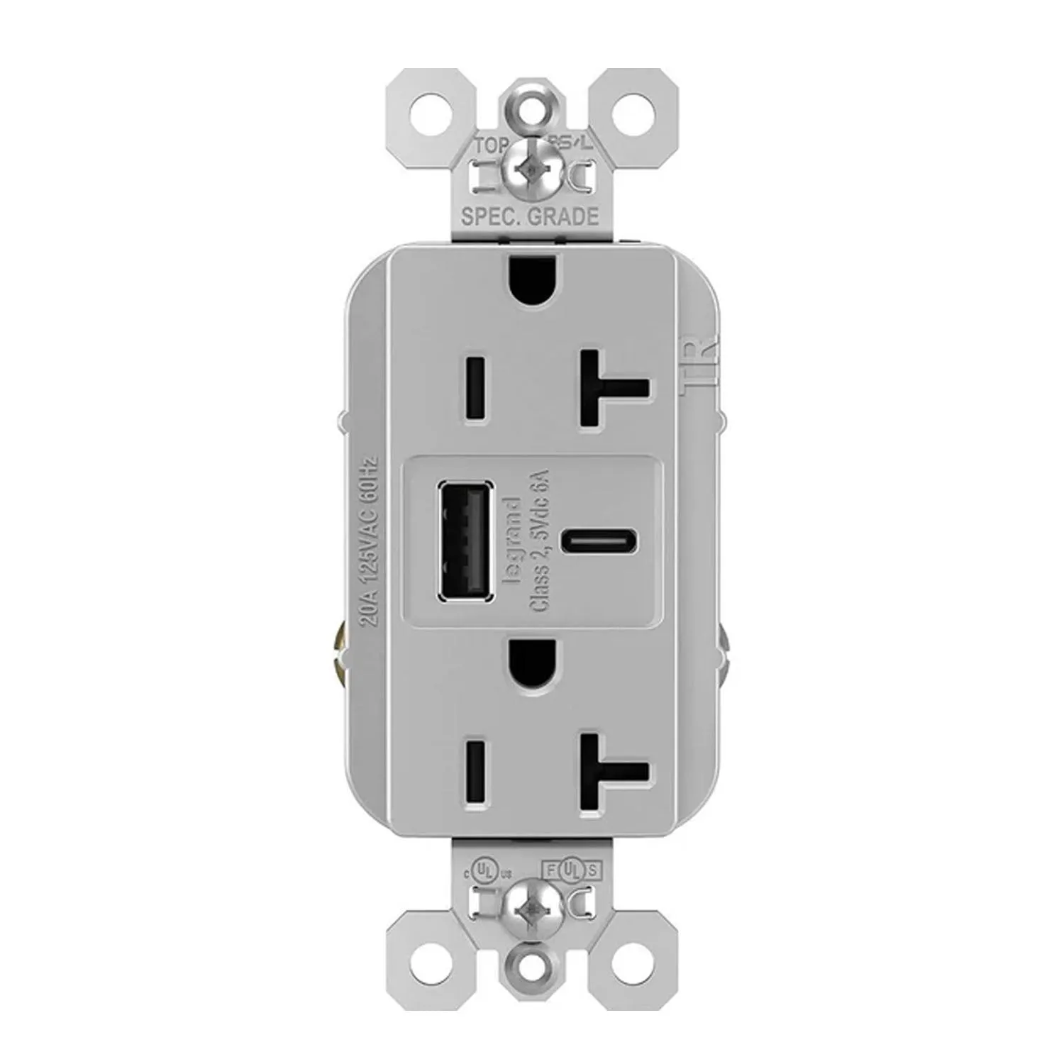 Legrand TR20USBAC6 Tamper Resistant 20A Duplex Receptacle with USB Type A/C