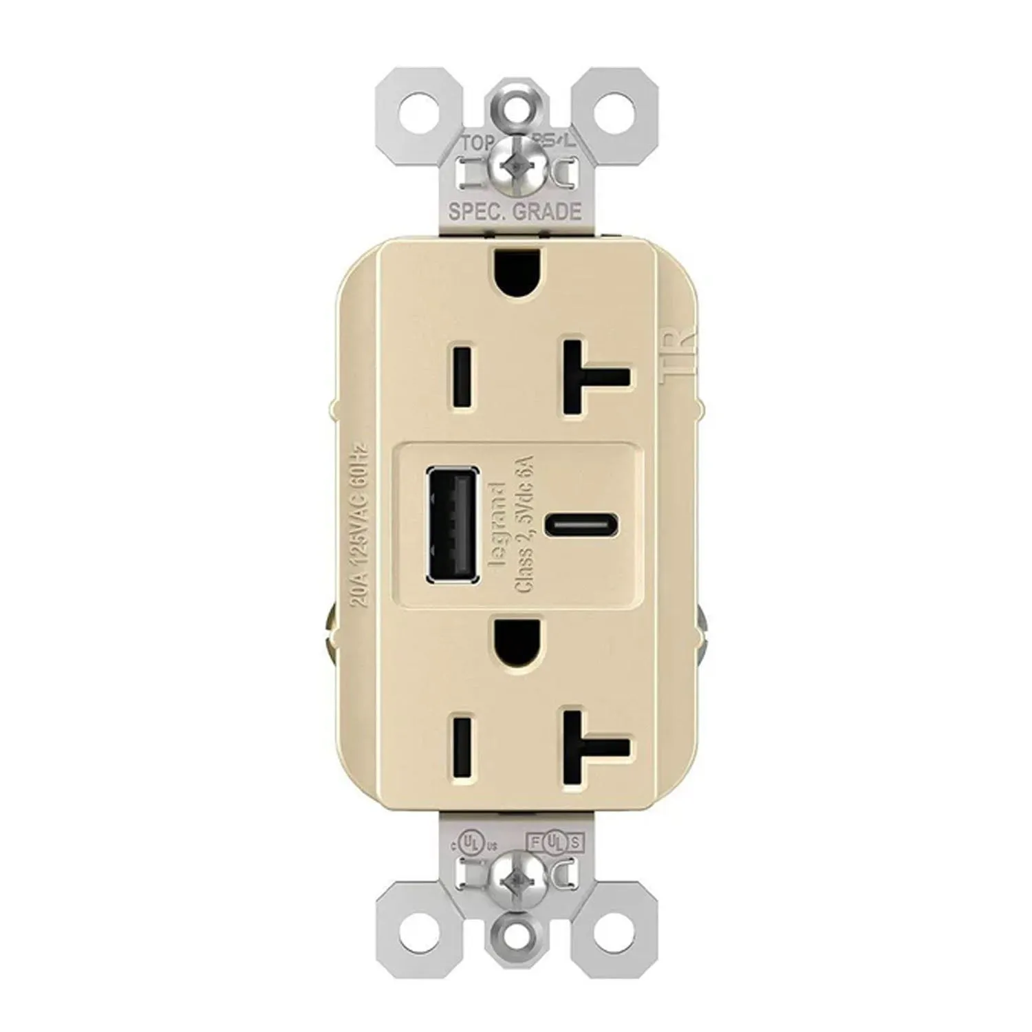 Legrand TR20USBAC6 Tamper Resistant 20A Duplex Receptacle with USB Type A/C