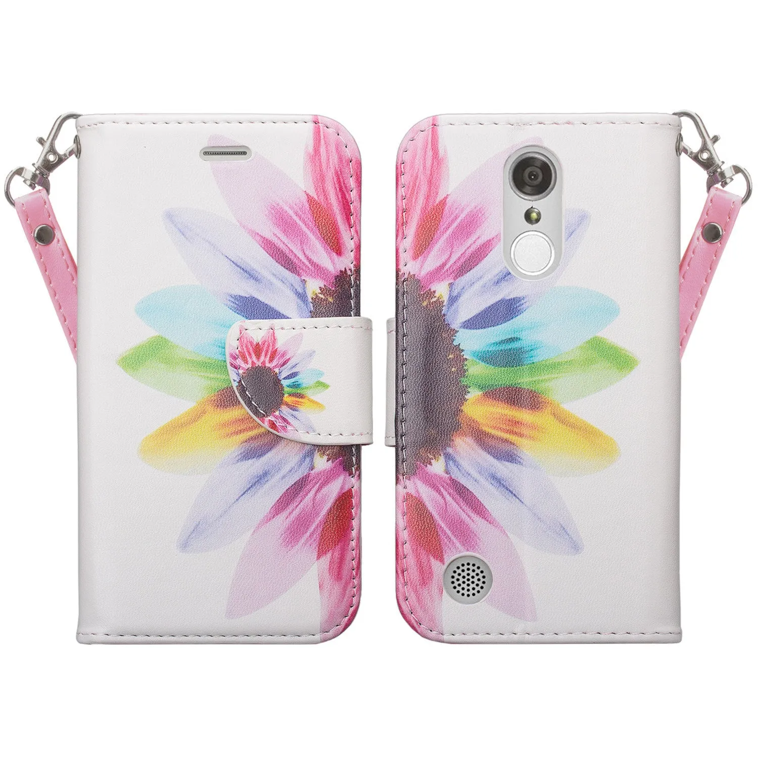 LG K4 (2017) | LG Fortune | LG Phoenix 3 Case, Wrist Strap Magnetic Fold[Kickstand] Pu Leather Wallet Case with ID & Credit Card Slots - Vivid Sunflower