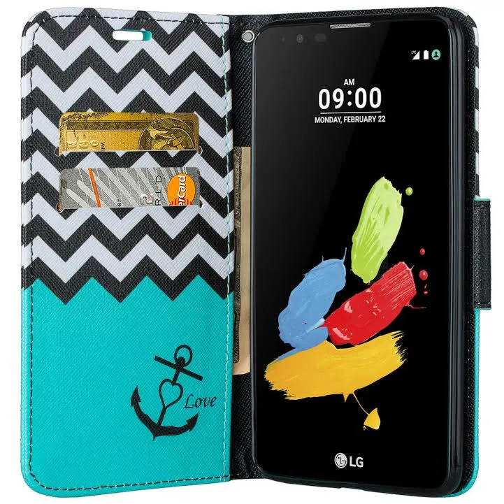 LG Stylo 2 Case, LG Stylo 2 V Wallet Case [Kickstand] Pu Leather Wrist Strap Wallet Case w/ ID & Card Slots & Pocket - Teal Anchor