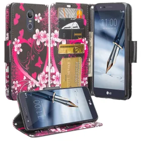 LG Stylo 4 Case, Stylo 4 Plus, Q Stylus Wallet Case, Wrist Strap Pu Leather Wallet Case [Kickstand] with ID & Credit Card Slots - Heart Butterflies