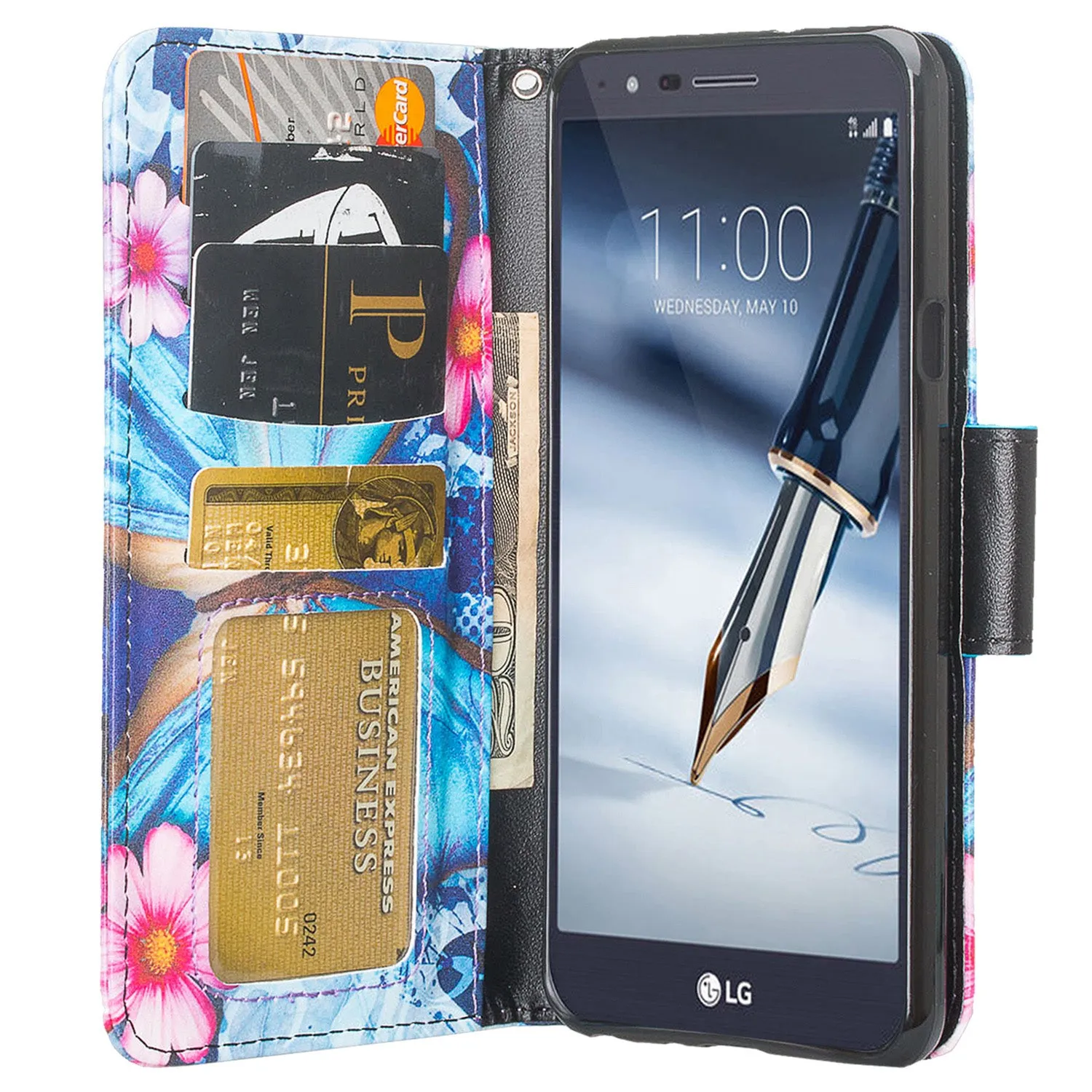 LG Stylo 5 Case, Stylo 5 Wallet Case, Wrist Strap Pu Leather Wallet Case [Kickstand] with ID & Credit Card Slots - Blue Butterfly