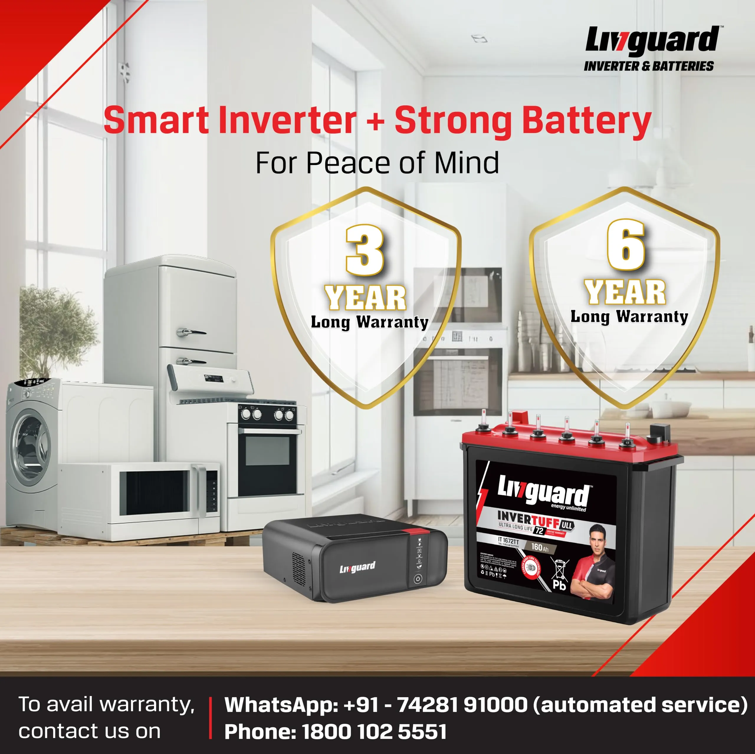 Livguard LGS1100i | 900 VA/12V Inverter | IT 1672TT 160 Ah Battery | 72 Months Warranty | Inverter and Battery Combo for Home and Office | Free Installation