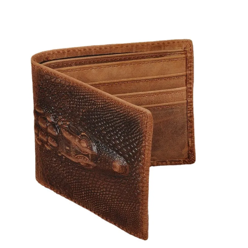 Men Genuine Leather Stitched Short Bifold Wallet Retro Horizontal Thin Coin Purse Multi-card Slot Card Holder