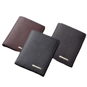 Men Vertical Bifold Thin Multi-card Slot Card Holder Plaid Pattern Embossed Short Coin Purse Wallet