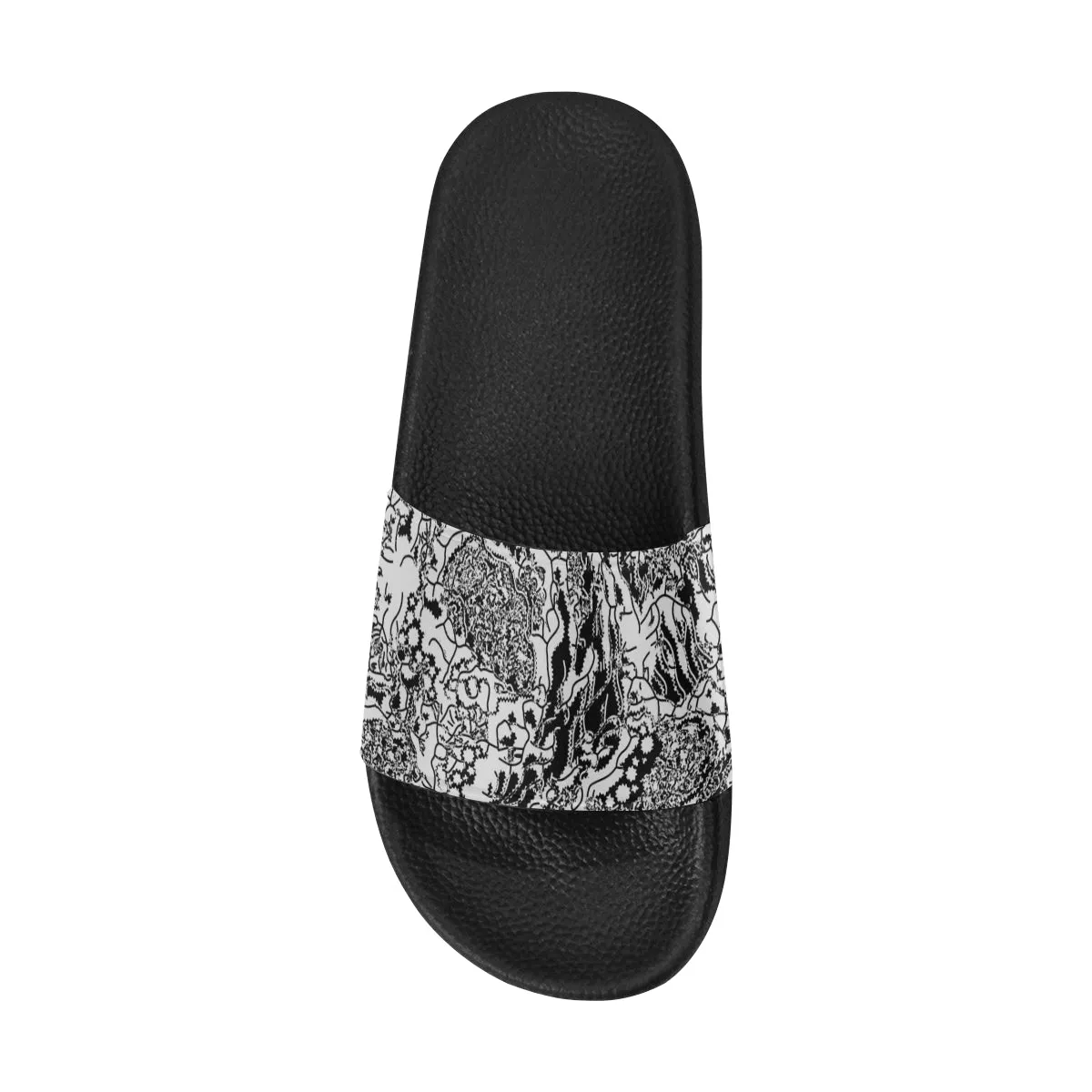 Men's Black and White Doodle Print Canvas Sliders Sandal