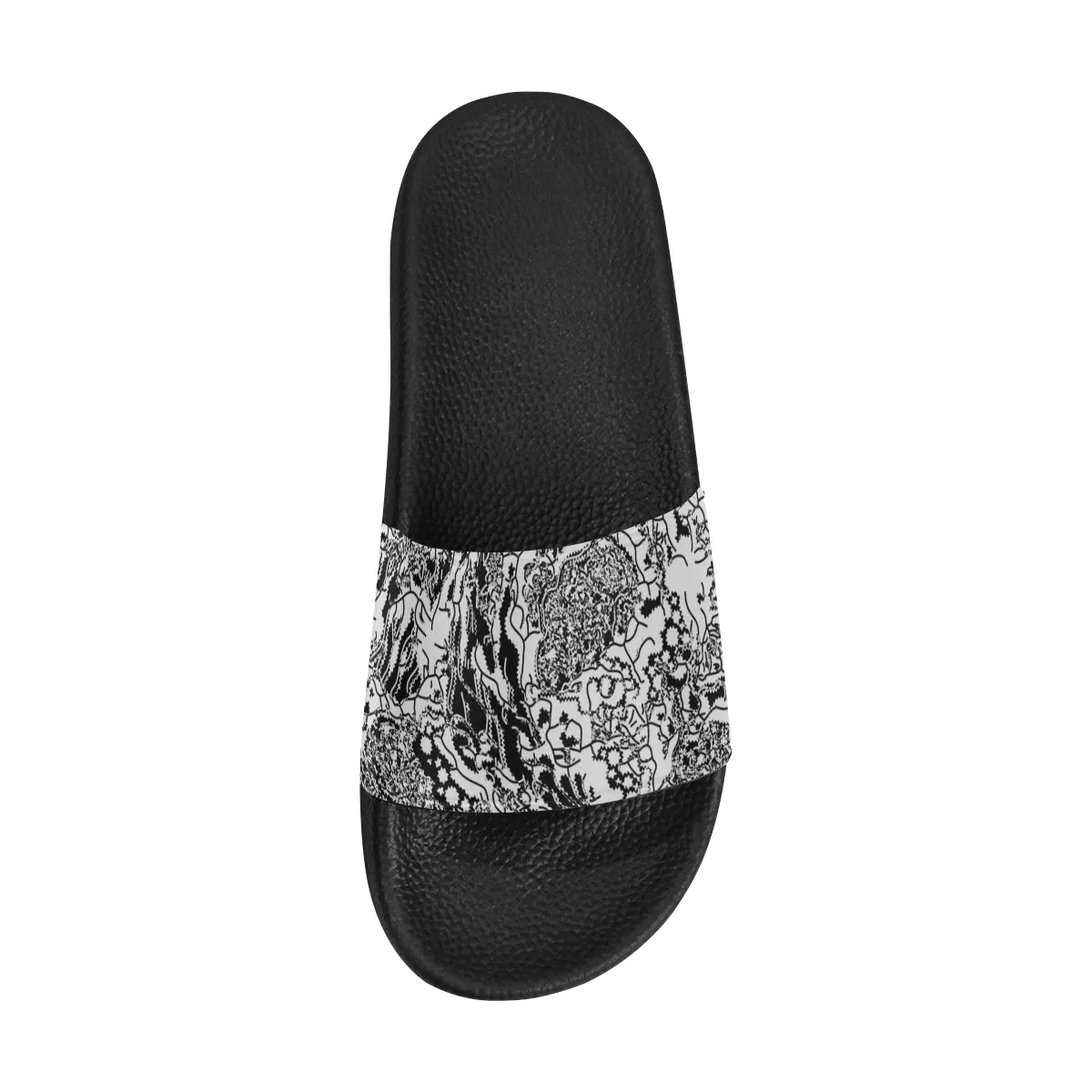 Men's Black and White Doodle Print Canvas Sliders Sandal