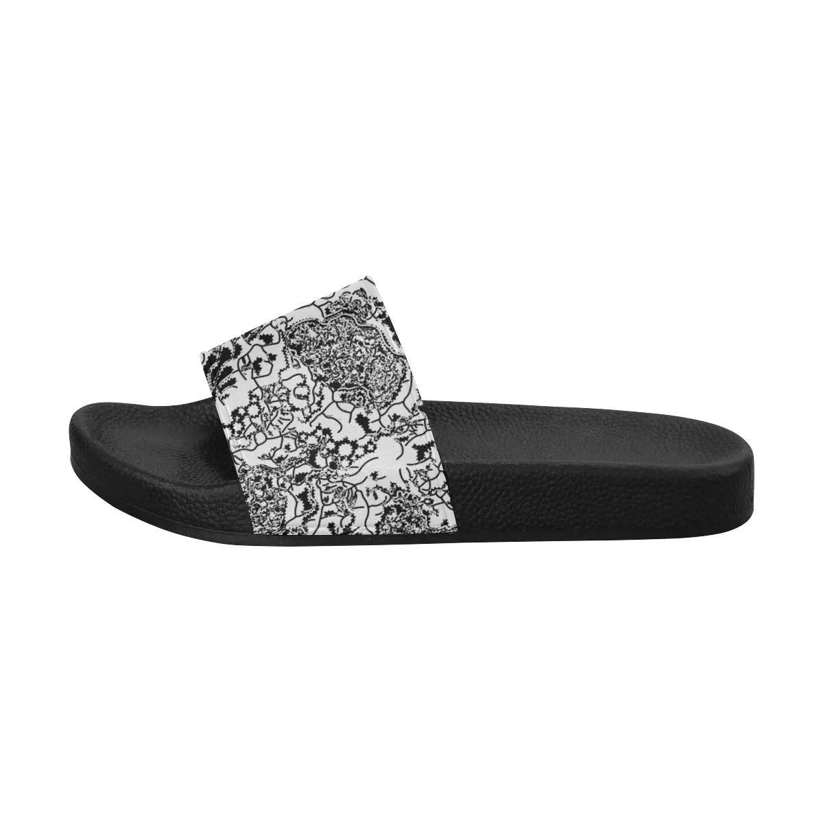 Men's Black and White Doodle Print Canvas Sliders Sandal