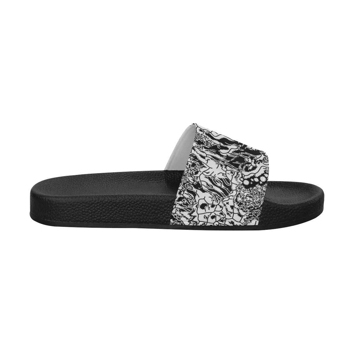 Men's Black and White Doodle Print Canvas Sliders Sandal