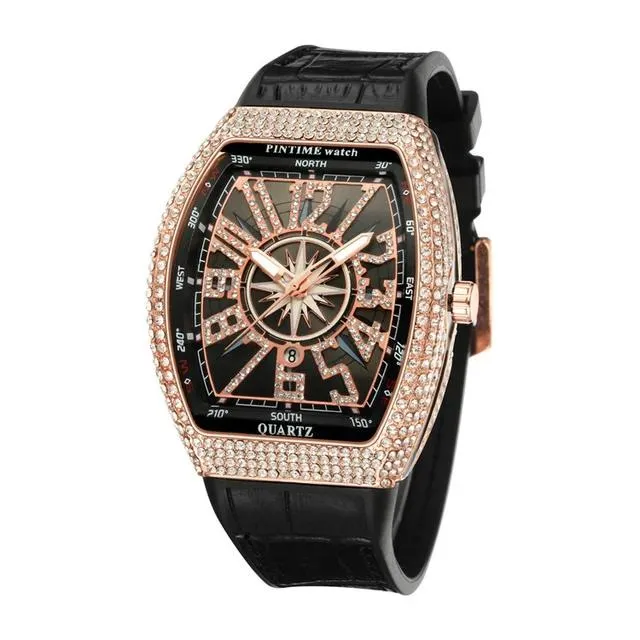 Men's Watches Luxury Metal Shinning Rubber Strap Fashion Quartz Wristwatch W412659