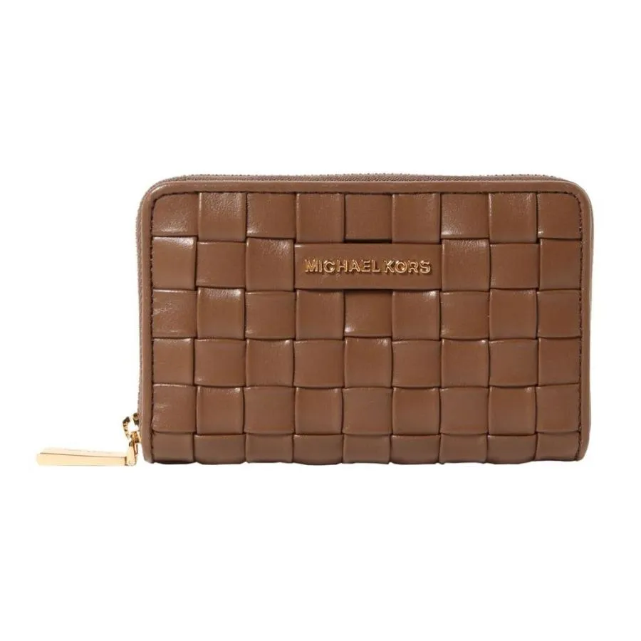 MICHAEL KORS Jet Set Leather Woven Card Case Women's Wallet in Luggage (Tan)