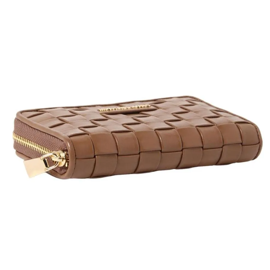 MICHAEL KORS Jet Set Leather Woven Card Case Women's Wallet in Luggage (Tan)