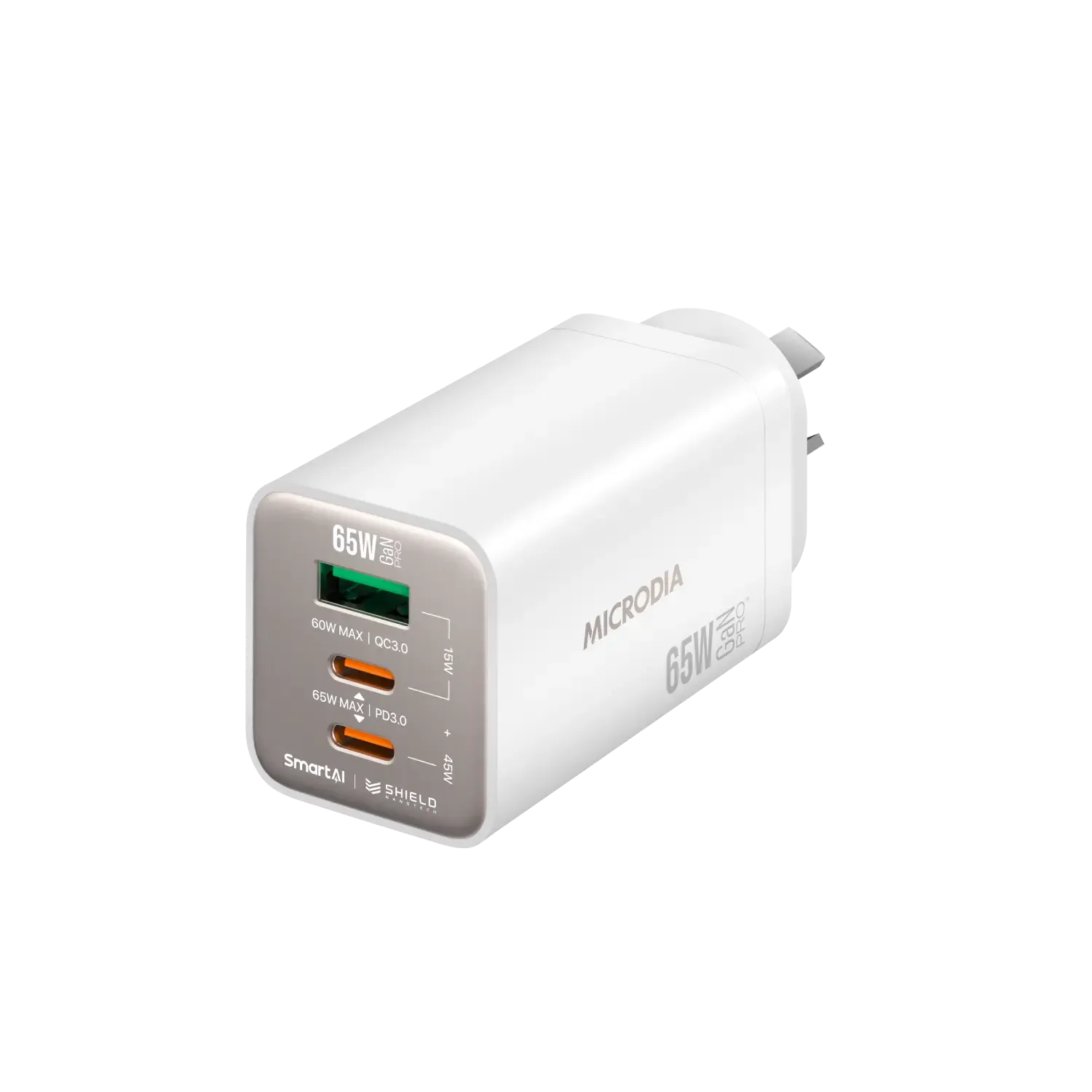 MICRODIA SMARTCube™ Nano 65W GaN Pro Wall Charger, 3-Port, USB-C PD3.0   USB-A QC3.0