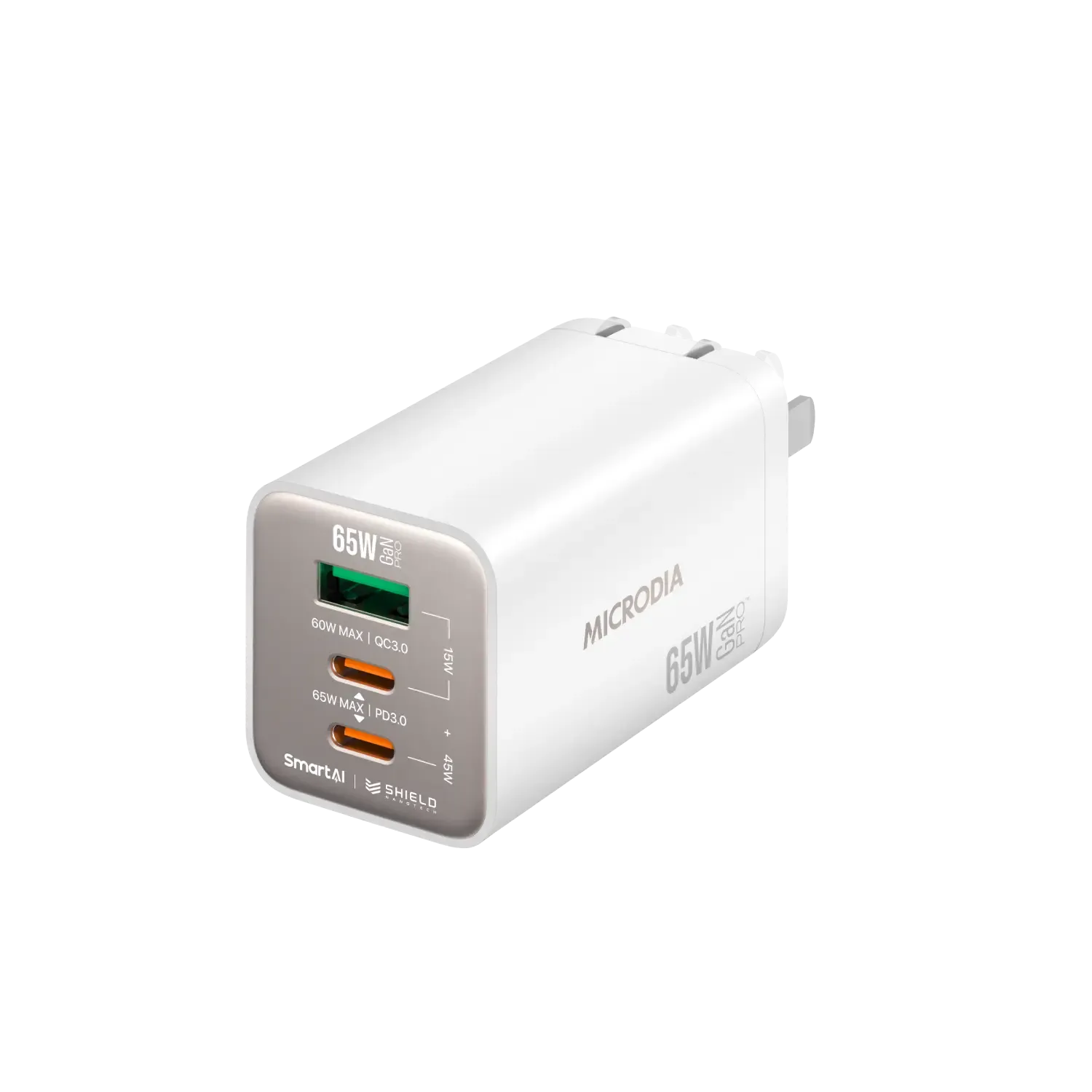 MICRODIA SMARTCube™ Nano 65W GaN Pro Wall Charger, 3-Port, USB-C PD3.0   USB-A QC3.0