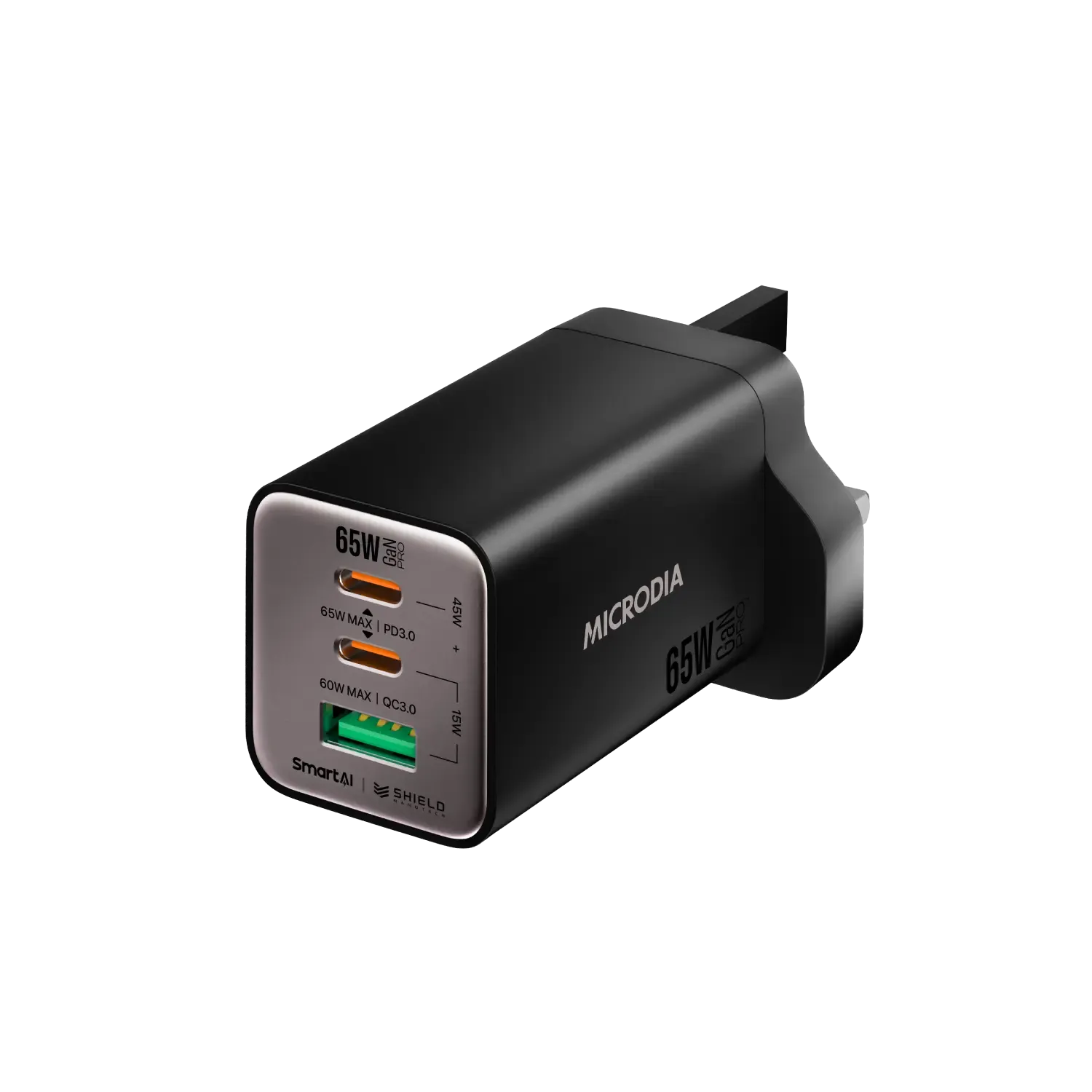 MICRODIA SMARTCube™ Nano 65W GaN Pro Wall Charger, 3-Port, USB-C PD3.0   USB-A QC3.0