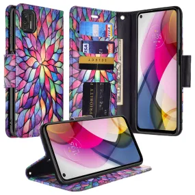 Motorola moto g stylus 2021 Case, moto g stylus 2021 Wallet Case, Wrist Strap Pu Leather Wallet Case [Kickstand] with ID & Credit Card Slots - Rainbow Flower