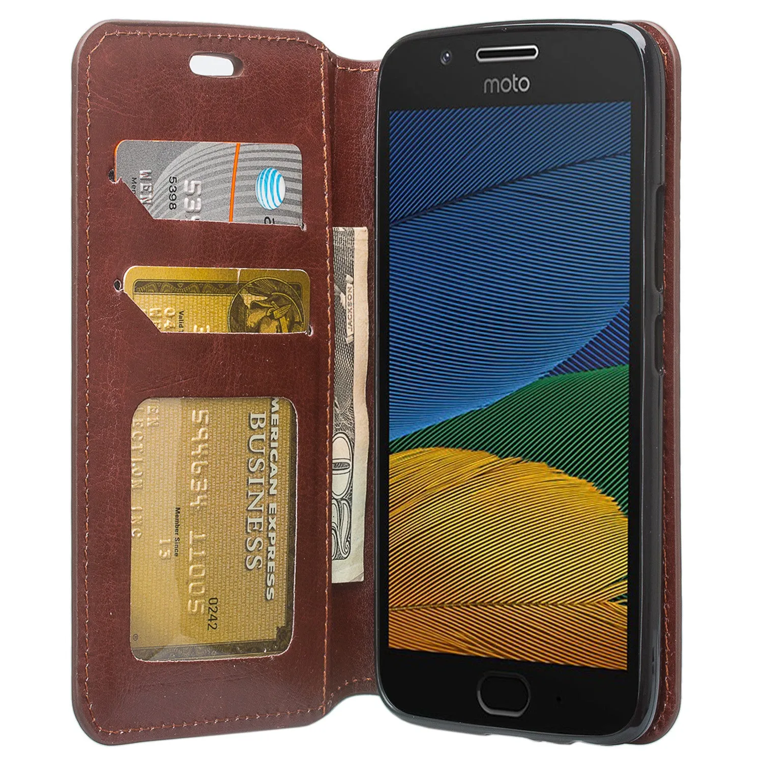 Motorola Moto G5 Plus Case, Moto G5 Plus Wallet Case, Slim Flip Folio [Kickstand] Pu Leather Wallet Case with ID & Card Slots & Pocket - Brown