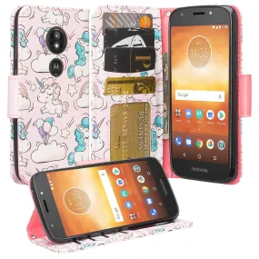 Motorola Moto G6 Play Case, G6 Forge, Wrist Strap Pu Leather Wallet Case [Kickstand] with ID & Credit Card Slots - Pink Unicorn