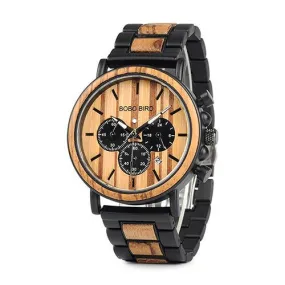 Multifunctional 10M Waterproof Men's Wooden Watch With Three Subdials