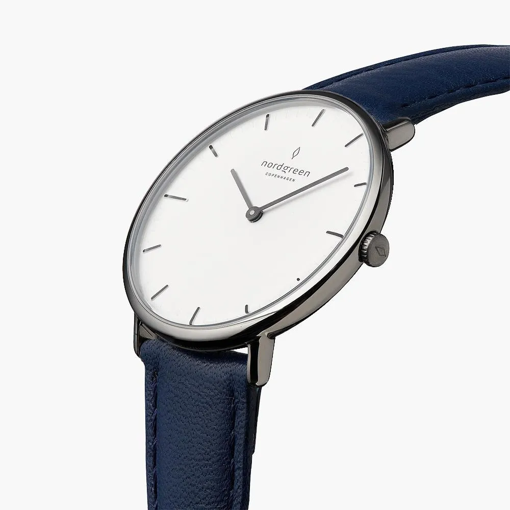 Native | White Dial - Navy Blue Vegan Leather