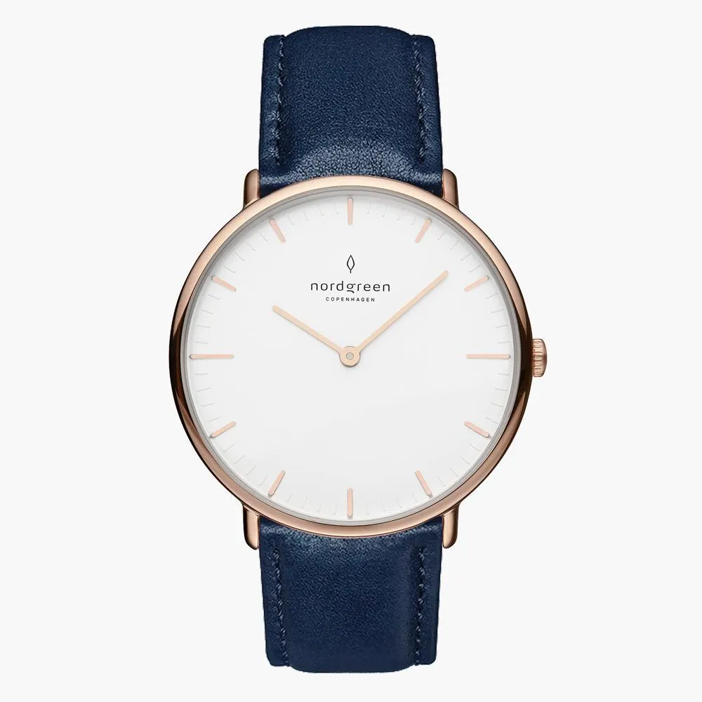 Native | White Dial - Navy Blue Vegan Leather