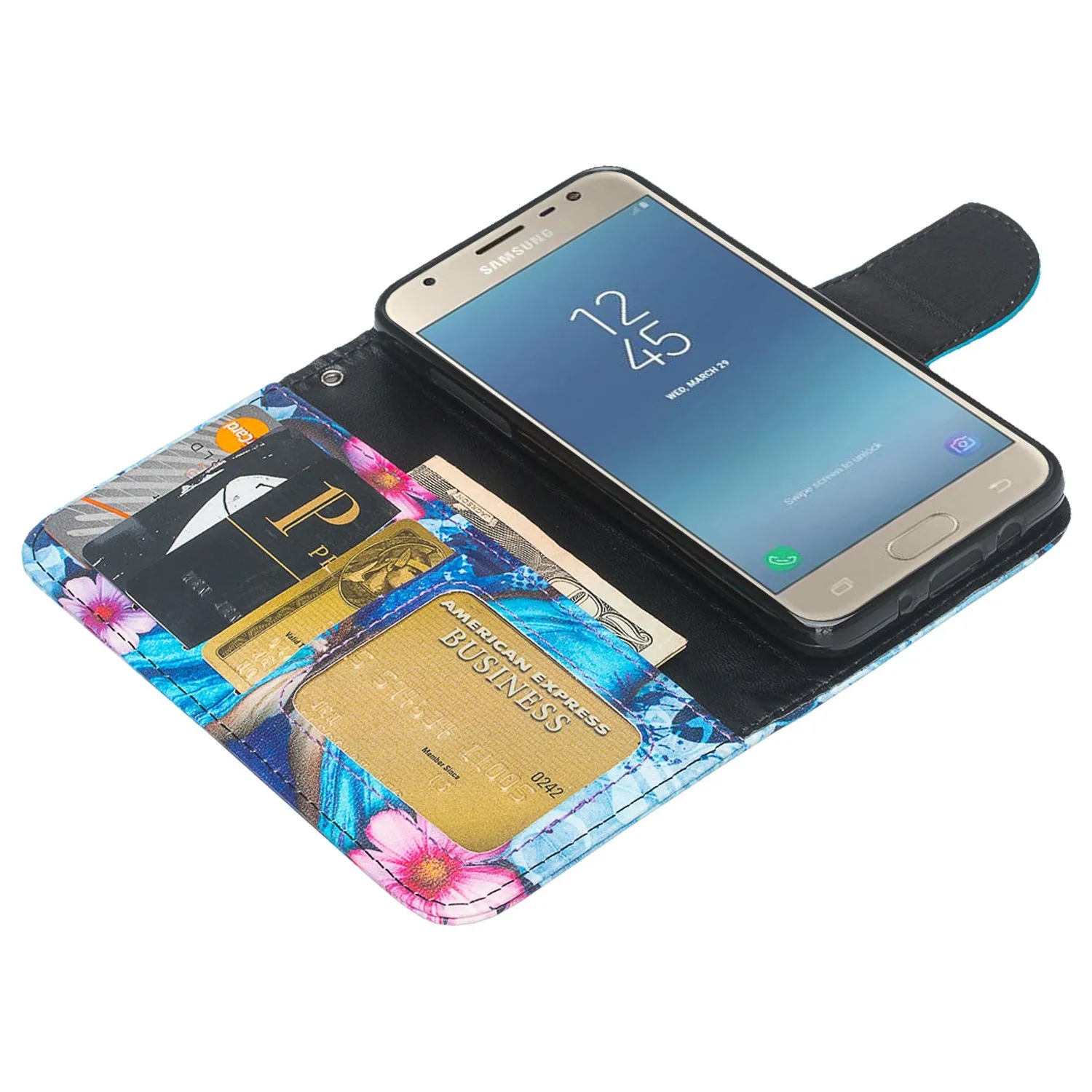 Nokia C100 Case, Wallet Case, Wrist Strap Pu Leather Wallet Case [Kickstand] with ID & Credit Card Slots - Blue Butterfly