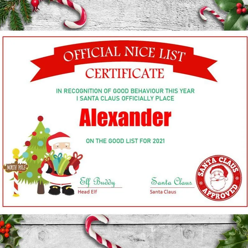 Personalised A5 Santa Nice List Certificate