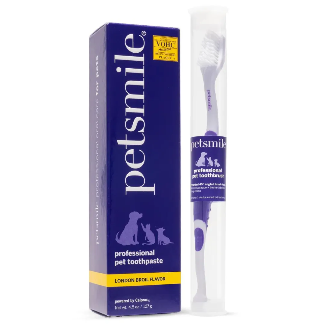 PetSmile London Broil Flavour Professional Pet Toothpaste & Professional Pet Toothbrush Set