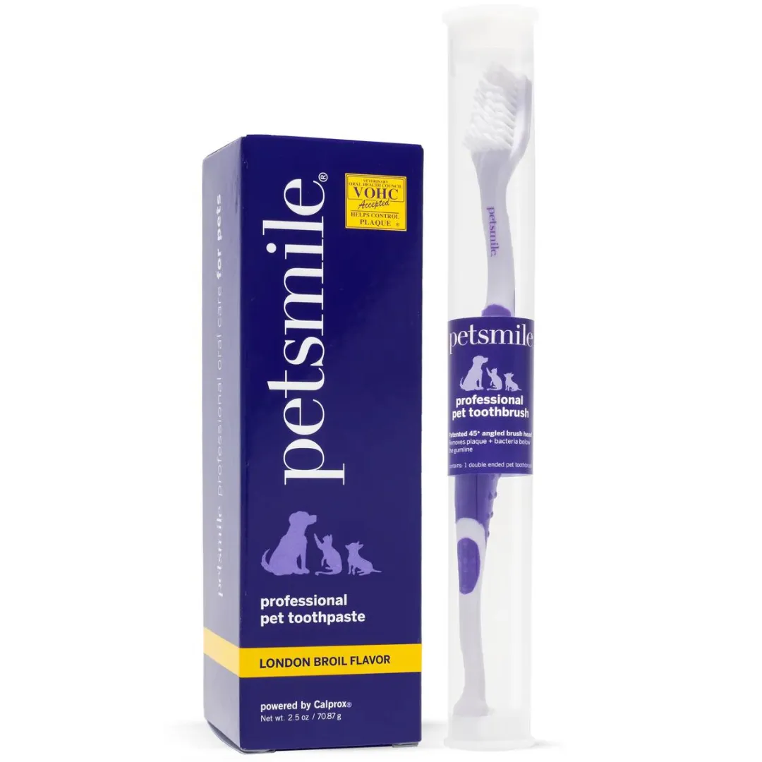 PetSmile London Broil Flavour Professional Pet Toothpaste & Professional Pet Toothbrush Set