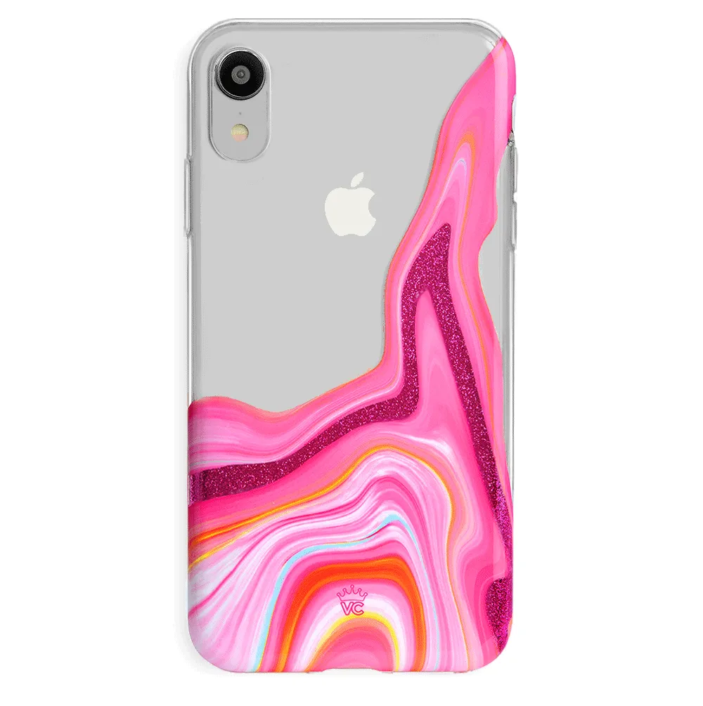 Pink Geode Glitter Clear iPhone Case