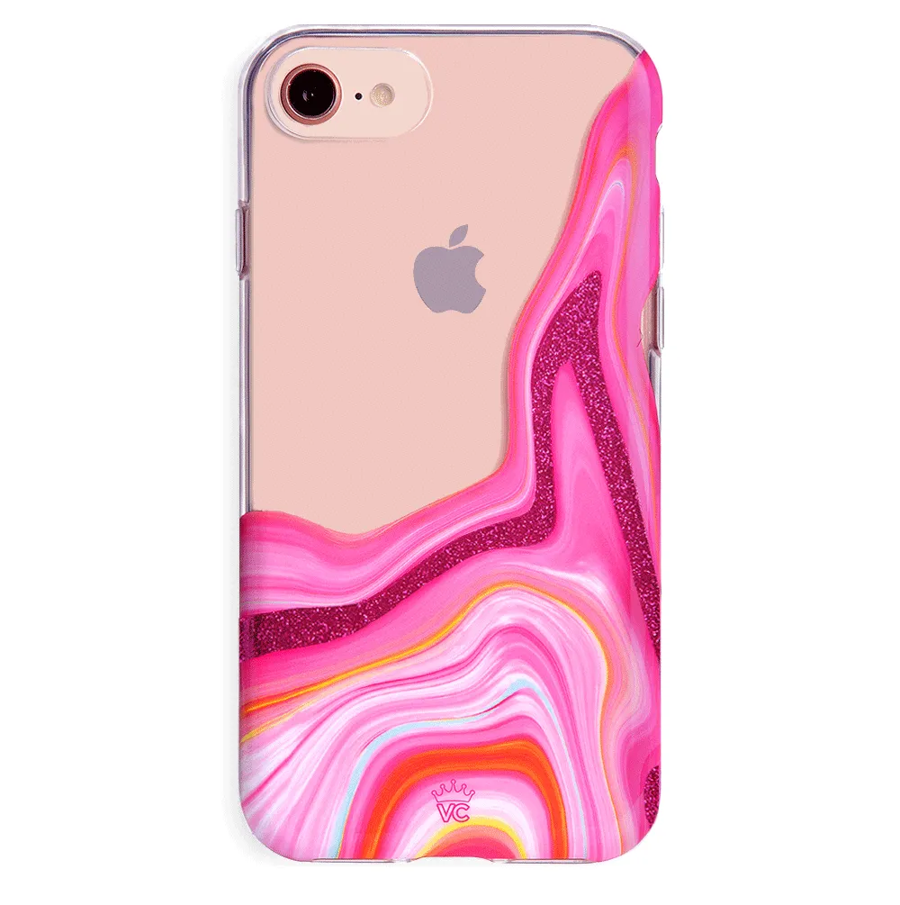 Pink Geode Glitter Clear iPhone Case