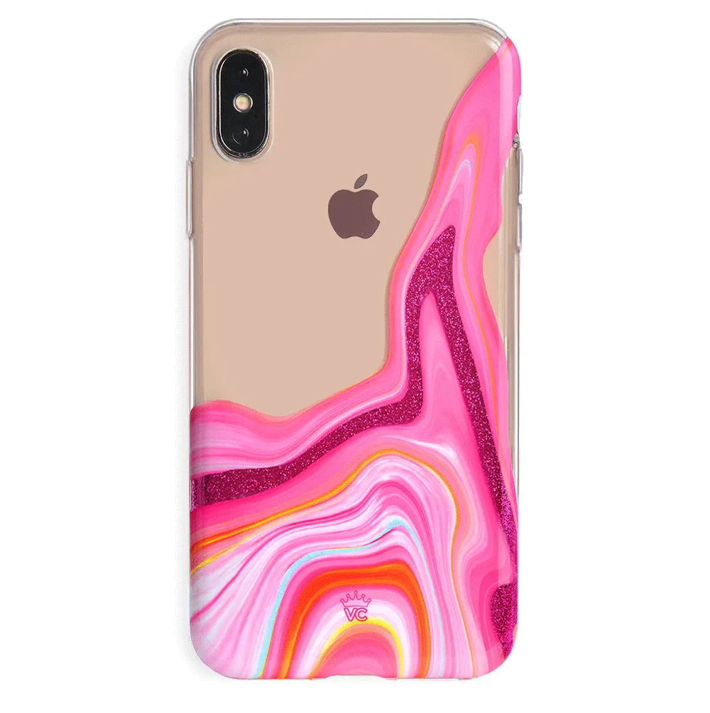 Pink Geode Glitter Clear iPhone Case