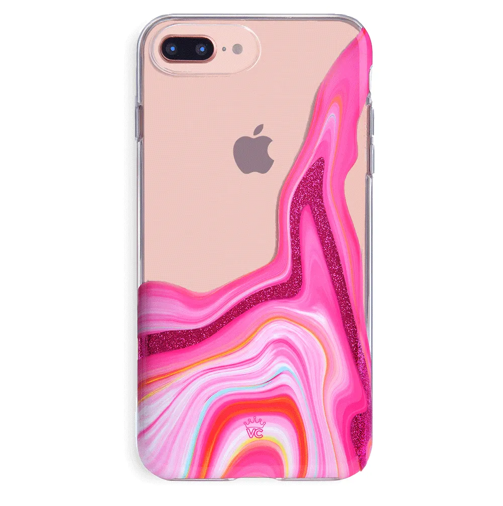 Pink Geode Glitter Clear iPhone Case