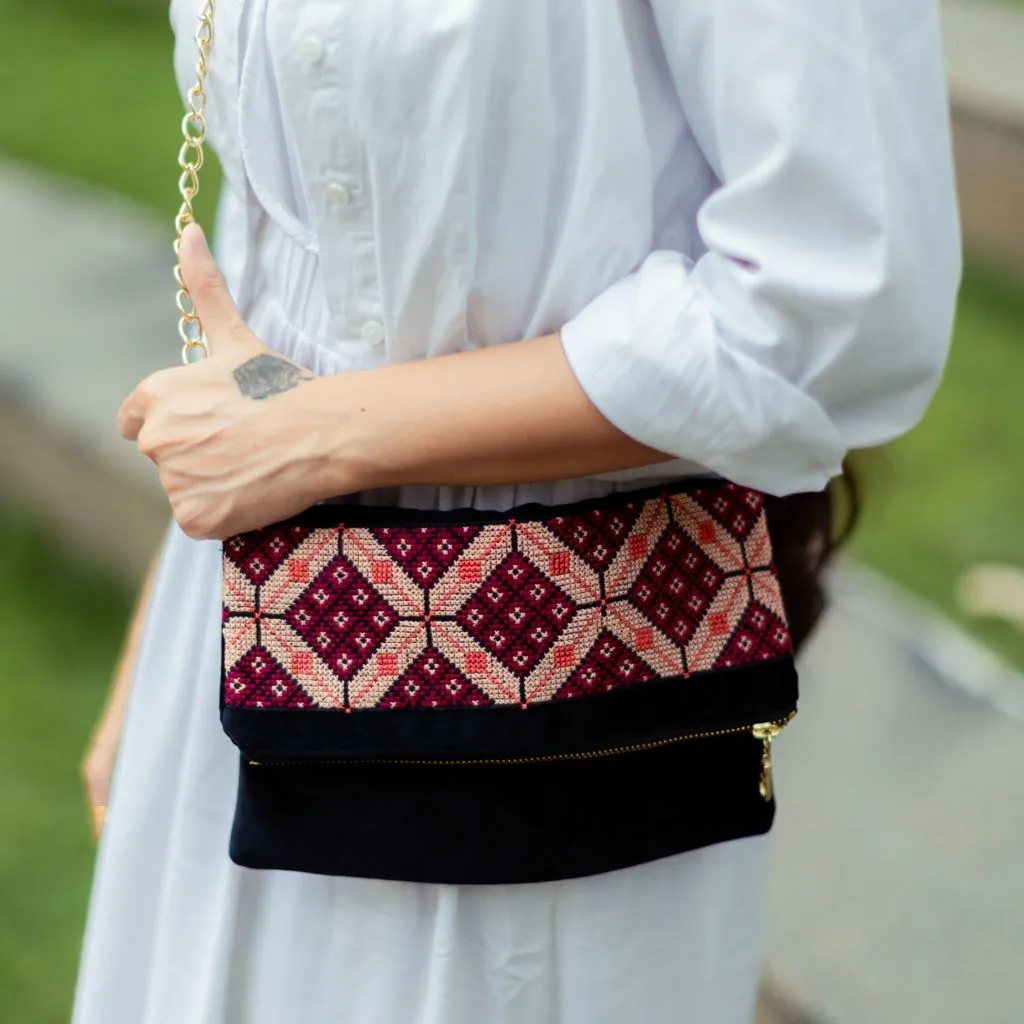 Pre- Order Velvet Tatreez Crossbody in Berry