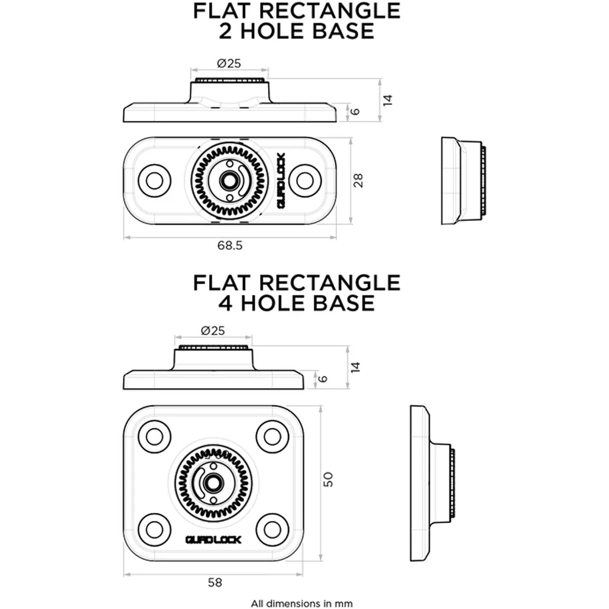 Quad Lock 360 Base - Flat Rectangle Base