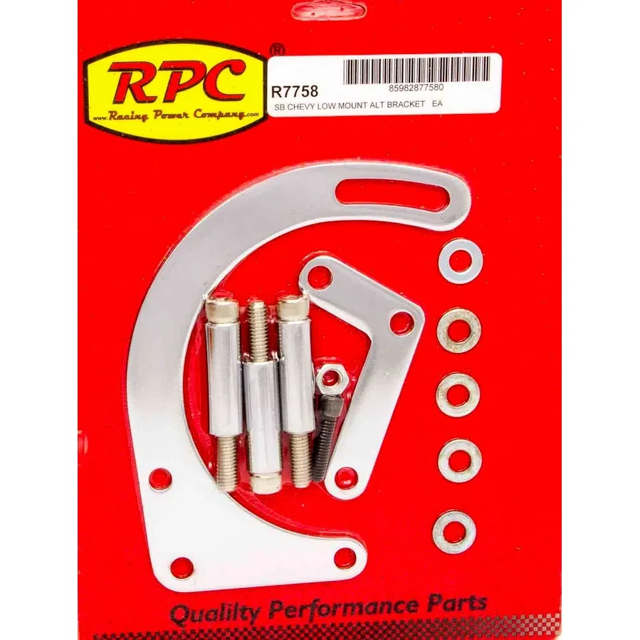 Racing Power Driver Side Alternator Bracket Low Mount Steel Chrome - Short Water Pump