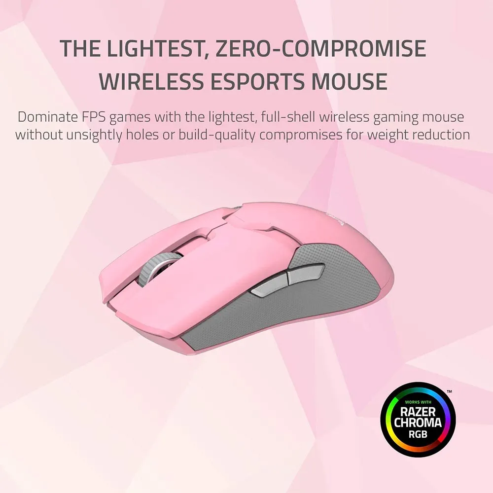 Razer Mouse Viper Ultimate Lightest Wireless Gaming Mouse & RGB Charging Dock: Hyperspeed Wireless Technology - 20K DPI Optical Sensor - 78g Lightweight - Optical Mouse Switch - 70 Hr Battery - Quartz Pink