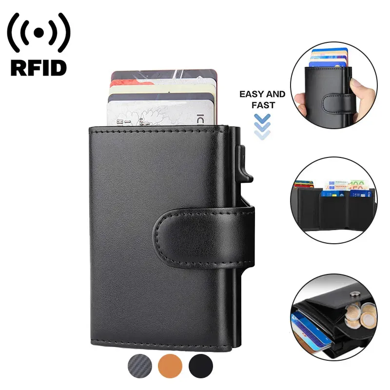 Rfid Credit Card Holder Wallets Men Leather Aluminum Cardholder 2024